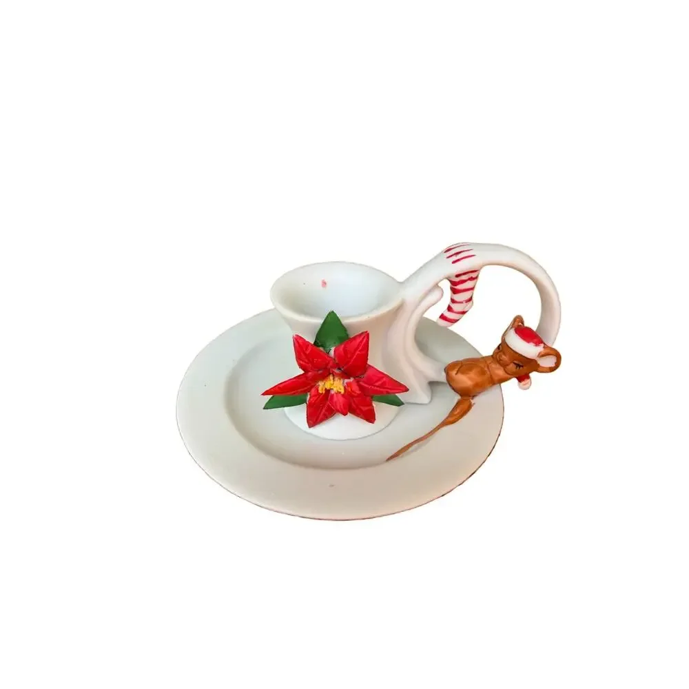 Vintage 1983 Christmas Candle Holder, Ceramic Christmas w/ 4 Red Taper Candles